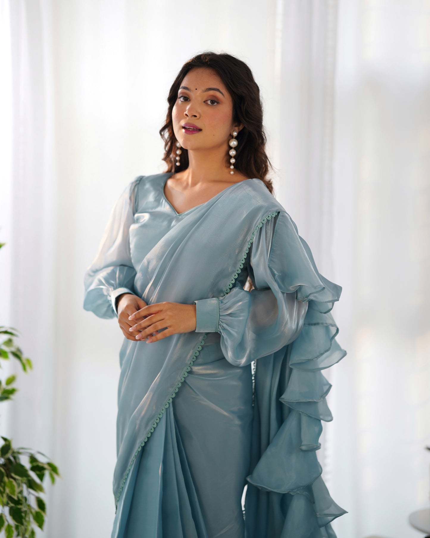 Jimmi Chu Organza Silk Ruffle Style 1 Min Fully Readymade Saree