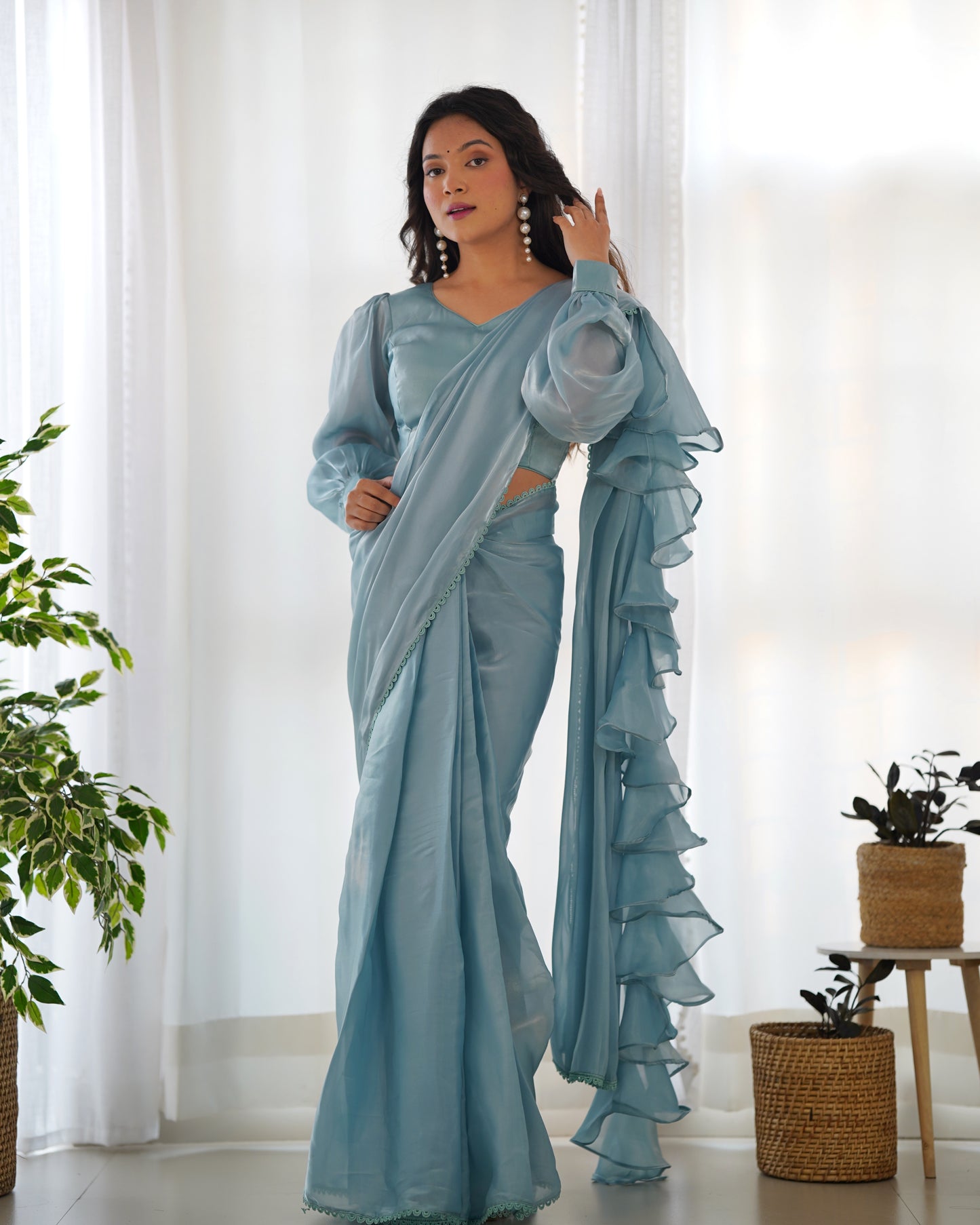 Jimmi Chu Organza Silk Ruffle Style 1 Min Fully Readymade Saree