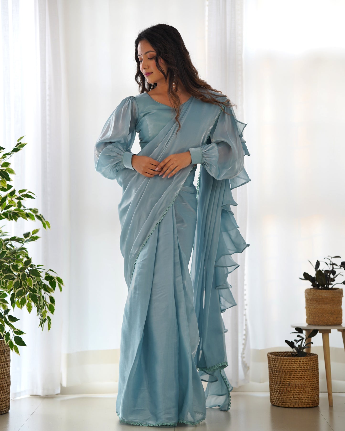 Jimmi Chu Organza Silk Ruffle Style 1 Min Fully Readymade Saree