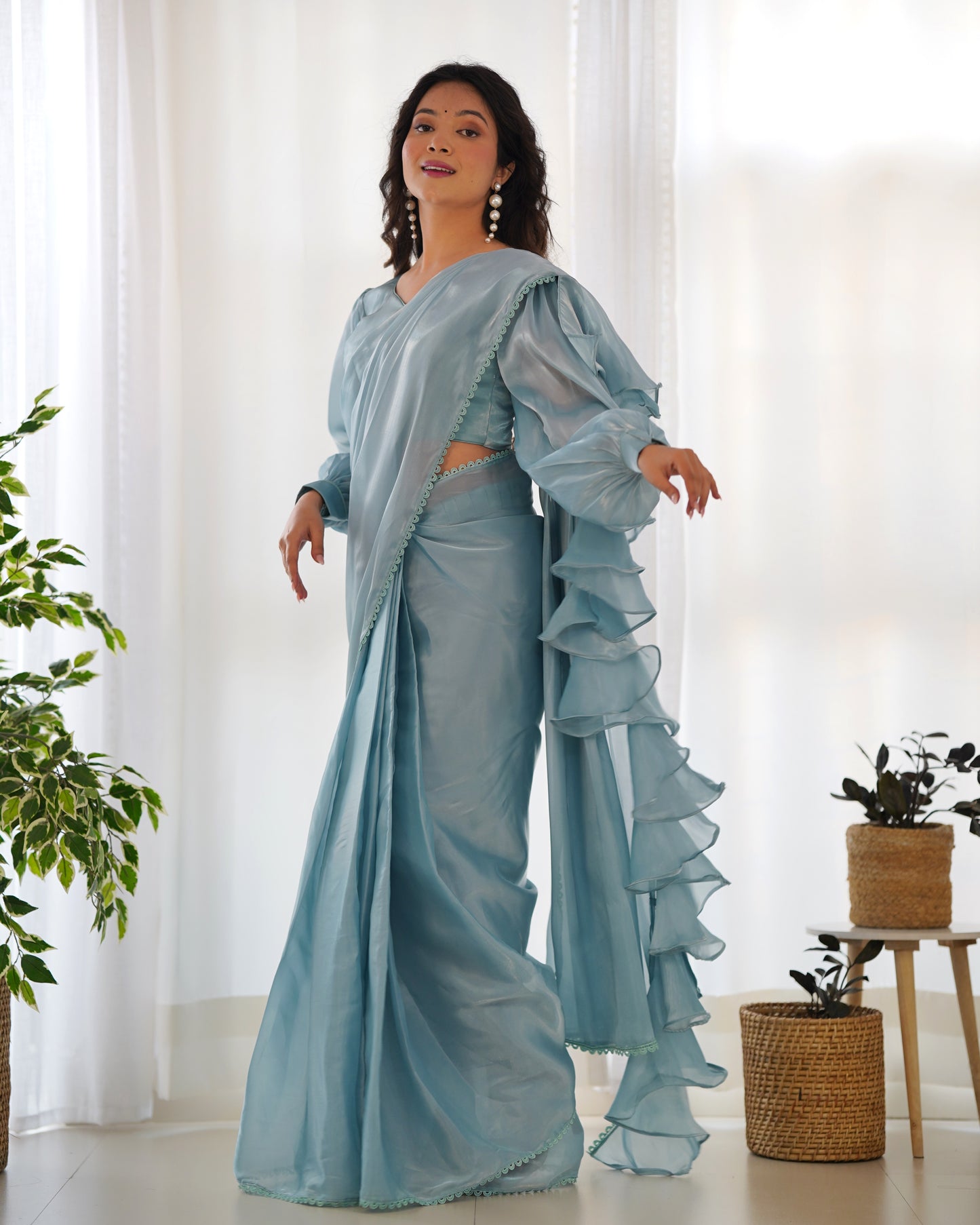Jimmi Chu Organza Silk Ruffle Style 1 Min Fully Readymade Saree