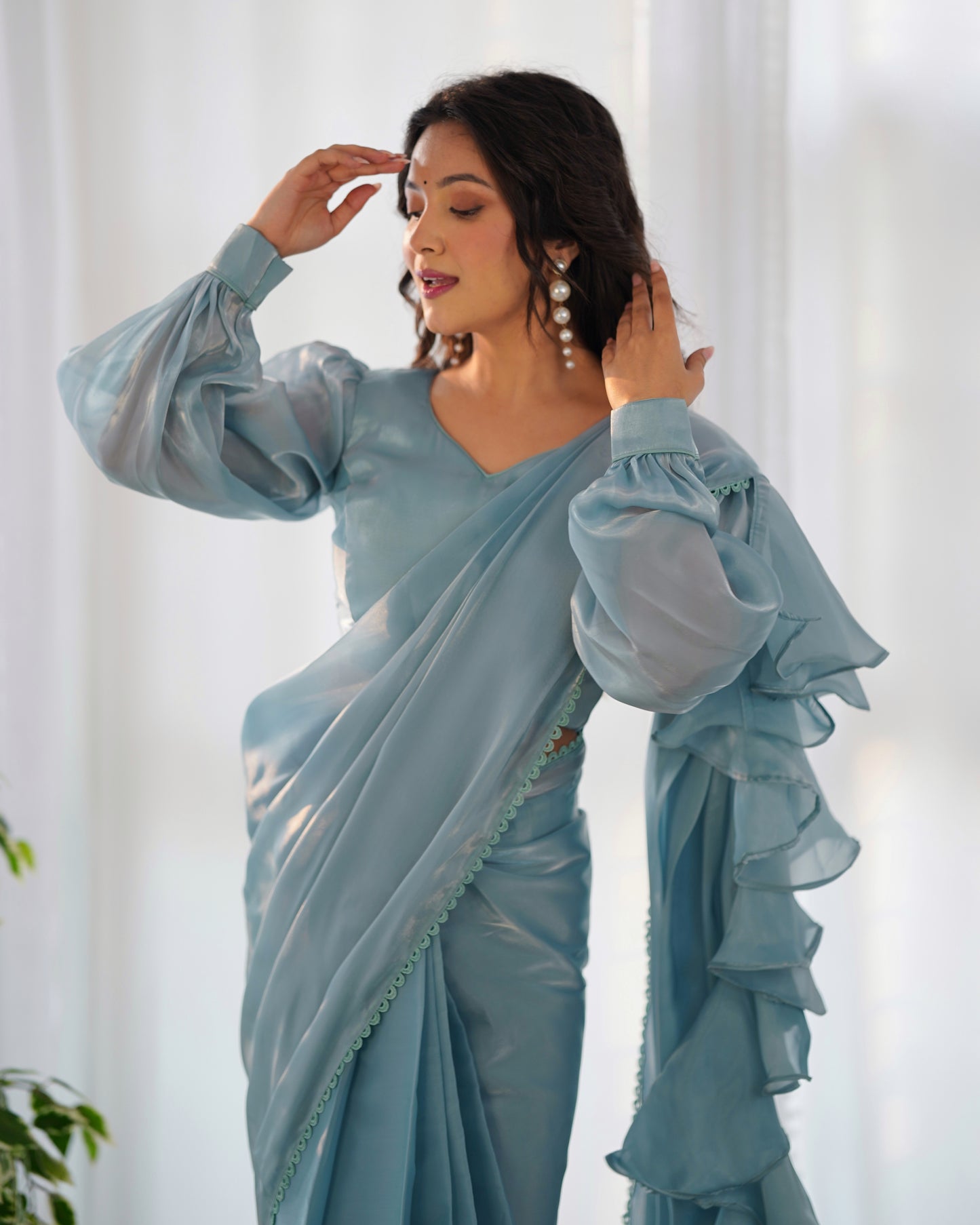 Jimmi Chu Organza Silk Ruffle Style 1 Min Fully Readymade Saree