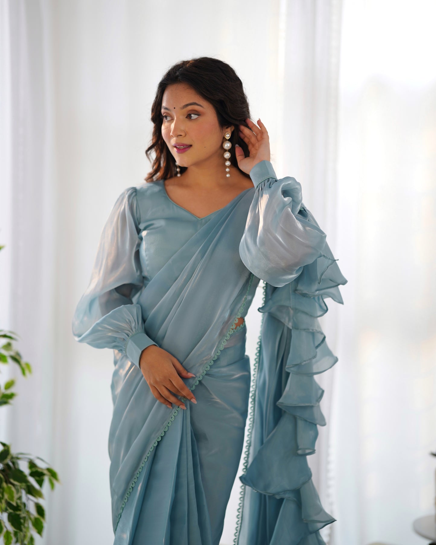 Jimmi Chu Organza Silk Ruffle Style 1 Min Fully Readymade Saree