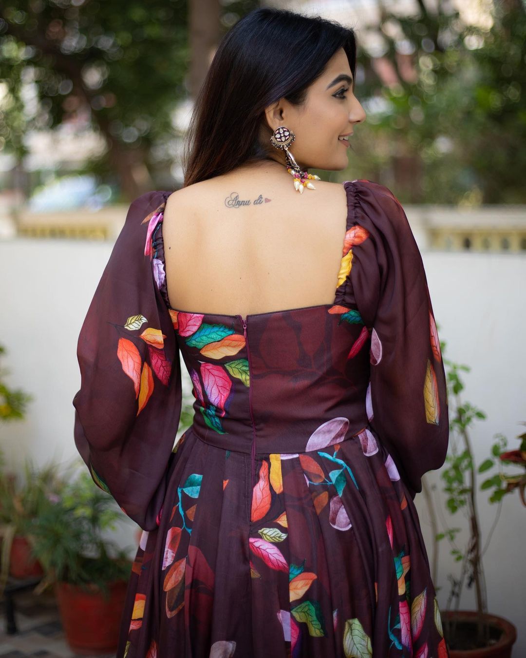 Digital Printed Full Stiched Beautiful Gown With Baloon Sleev