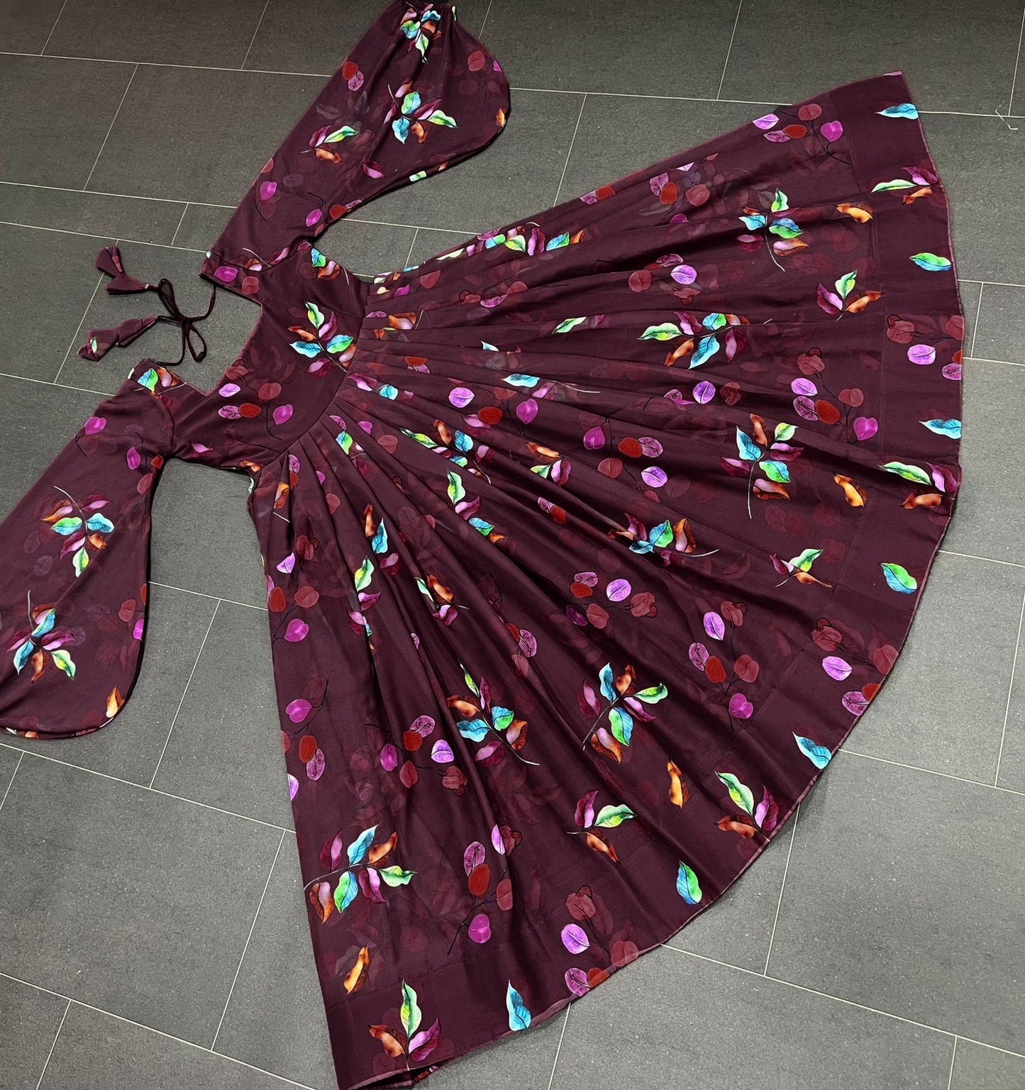 Digital Printed Full Stiched Beautiful Gown With Baloon Sleev