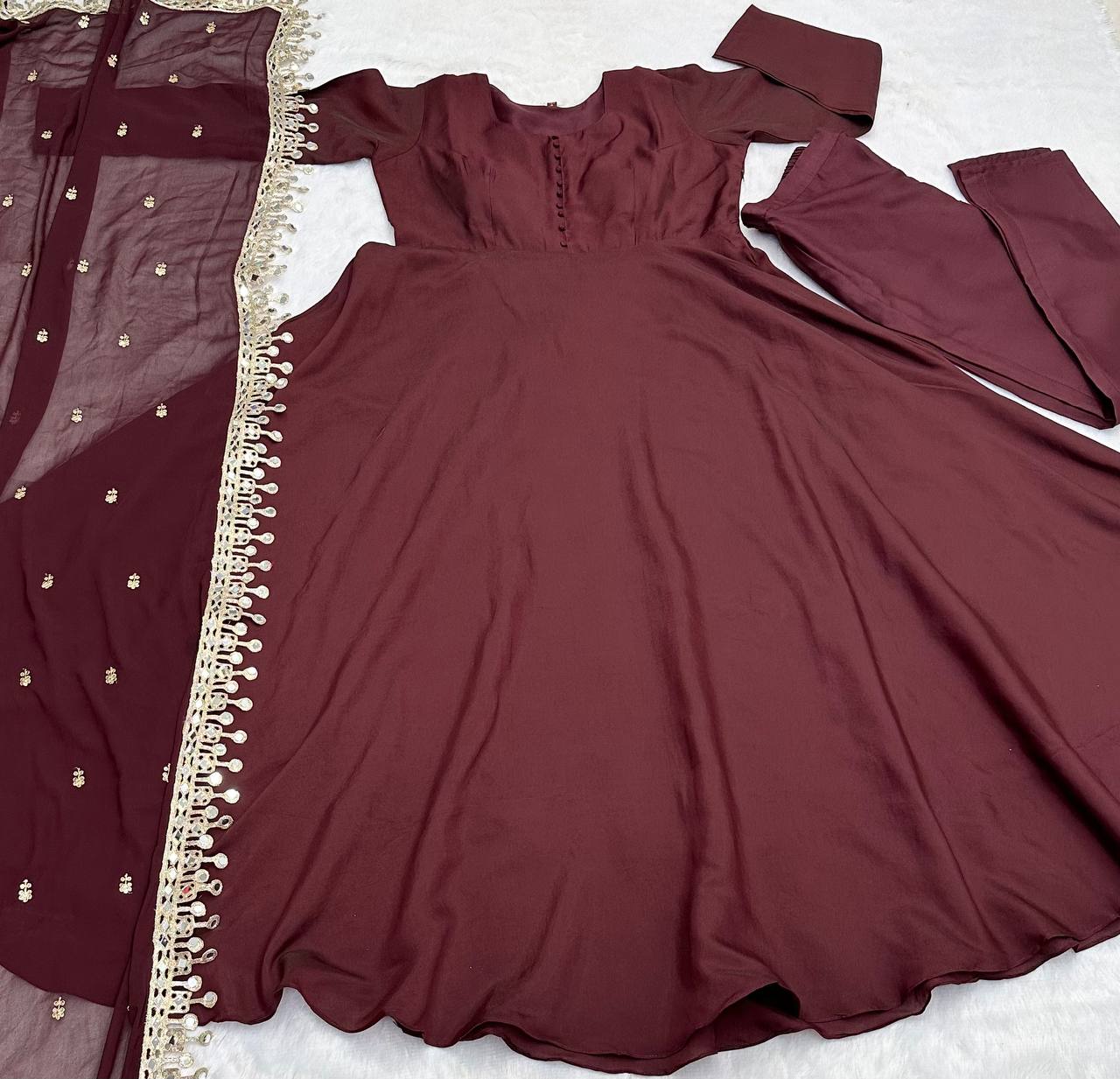 Coffee Brown Roman Silk Ready to Wear Kurta Set