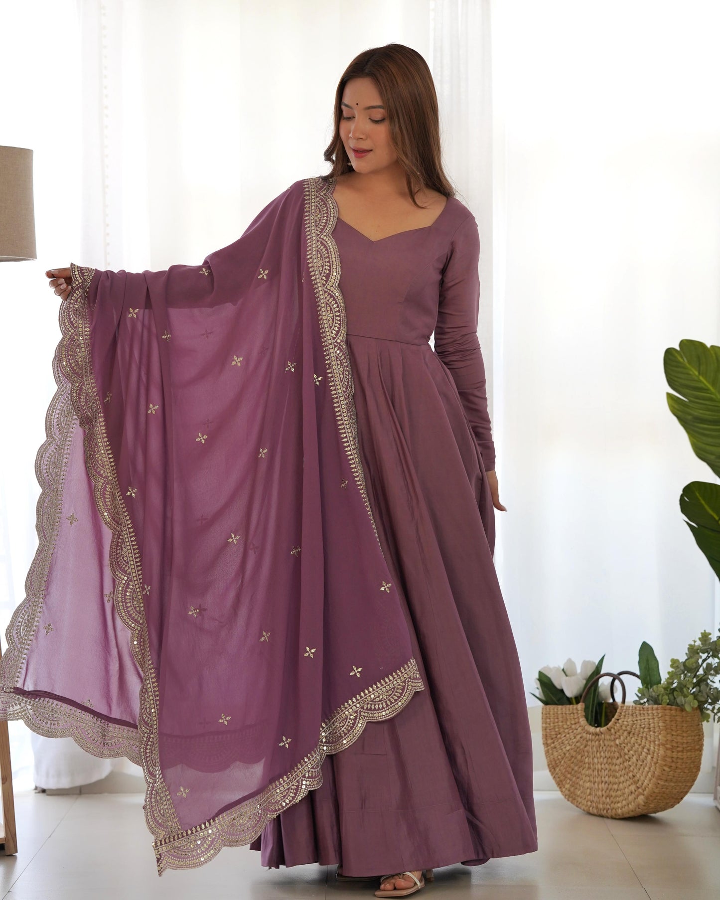 Amazing Silk base Sauber Look Gown with Work Dupatta