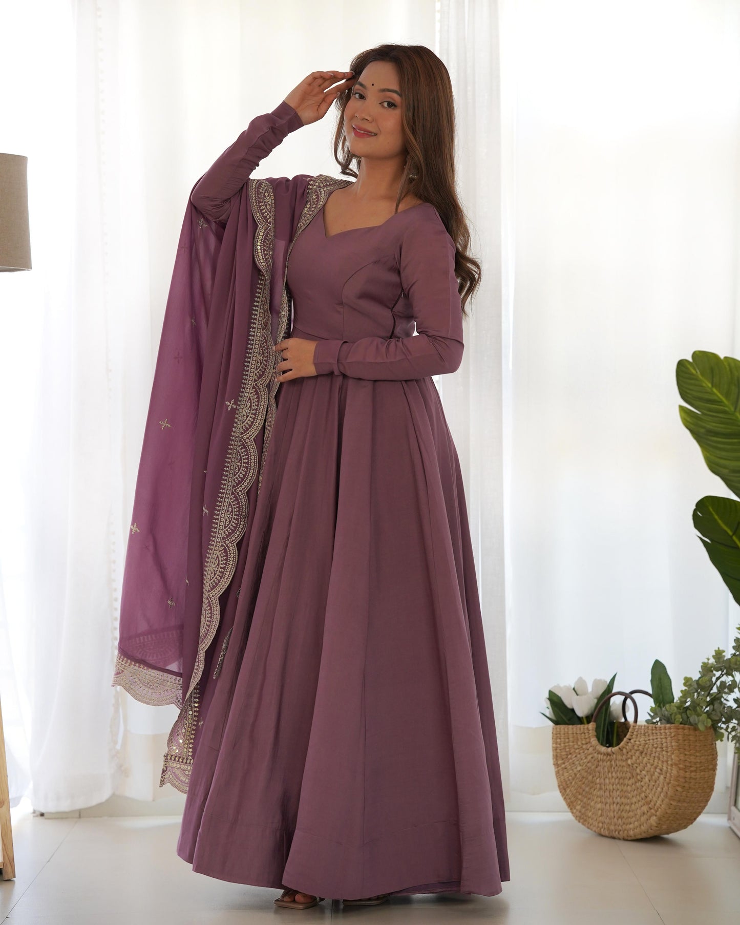 Amazing Silk base Sauber Look Gown with Work Dupatta
