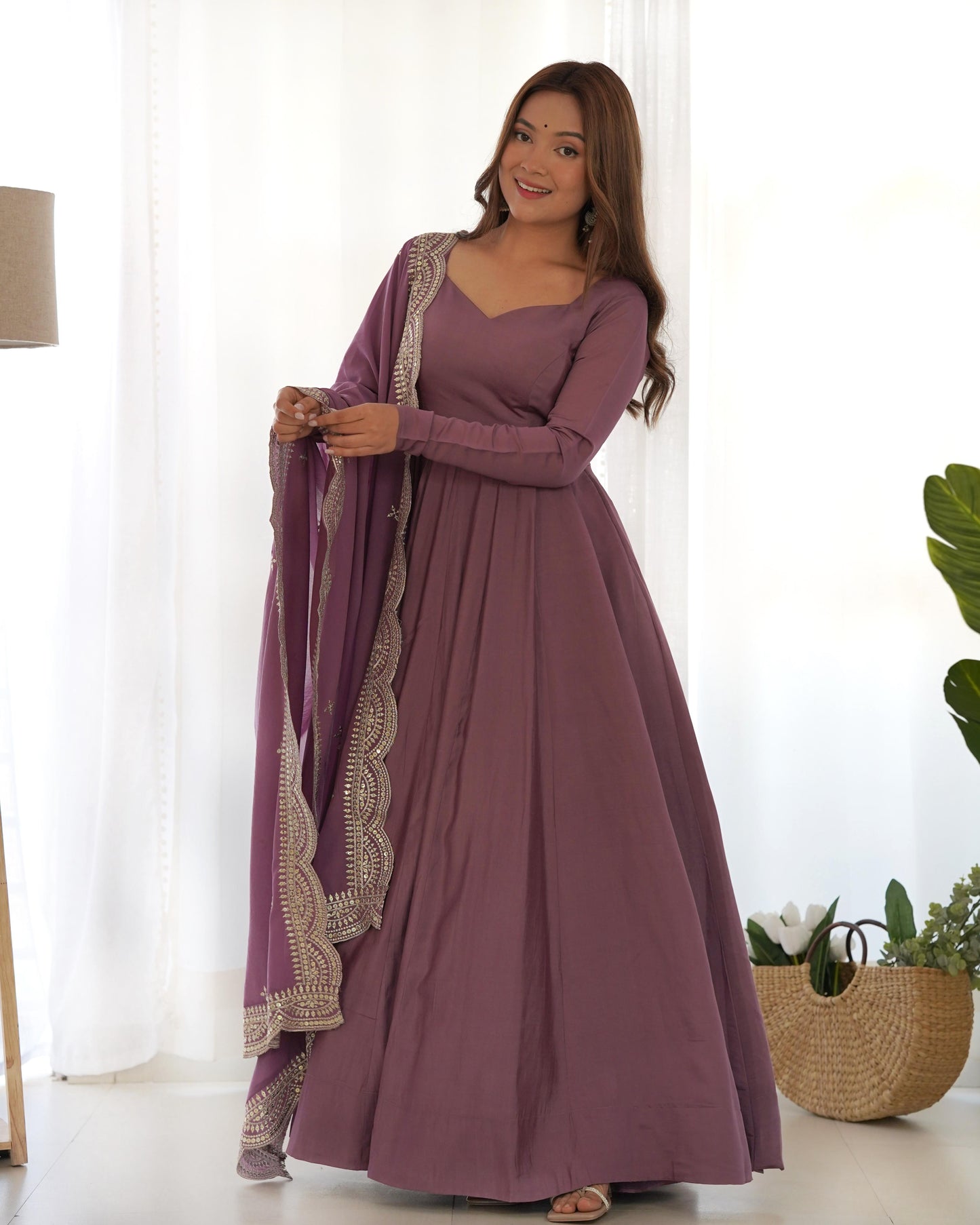 Amazing Silk base Sauber Look Gown with Work Dupatta
