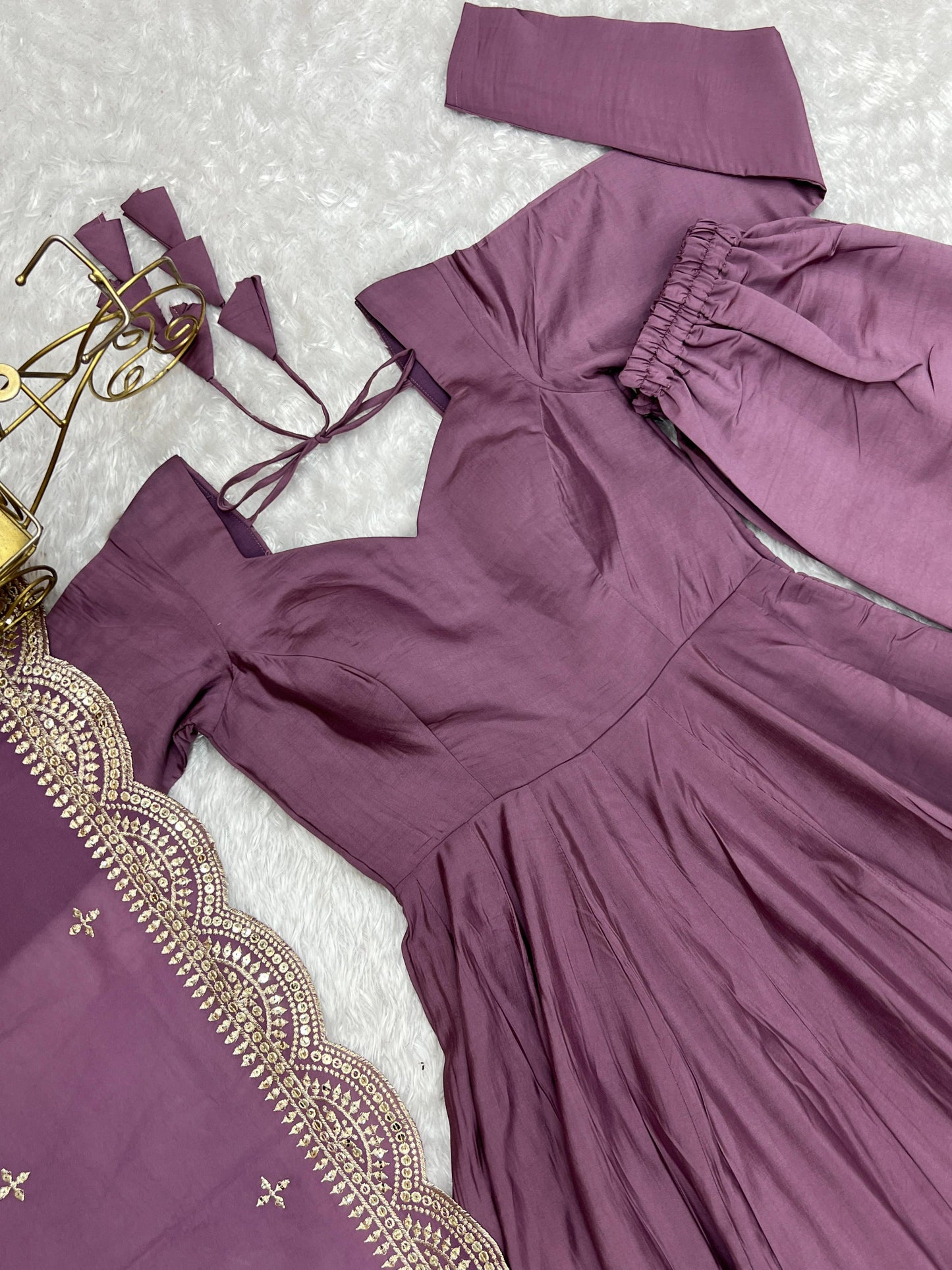 Amazing Silk base Sauber Look Gown with Work Dupatta