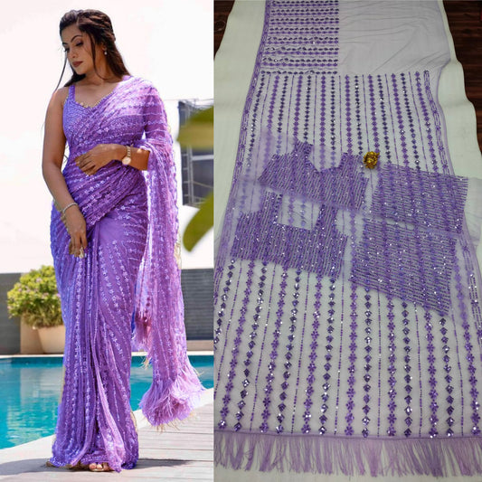 Soft Net Sequence Work Saree For Party Wear