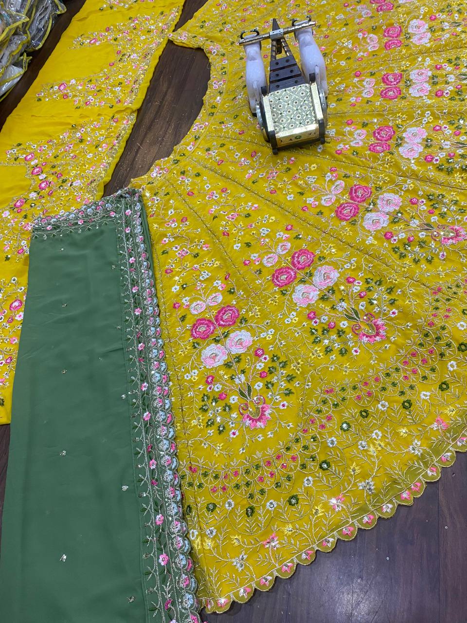 Yellow Georgette Heavy Embroidered Work Lehenga Choli