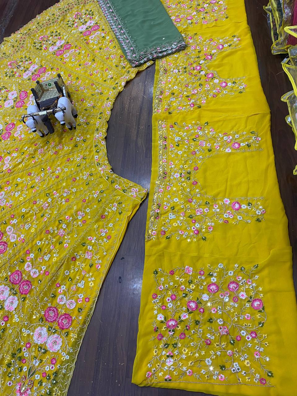Yellow Georgette Heavy Embroidered Work Lehenga Choli