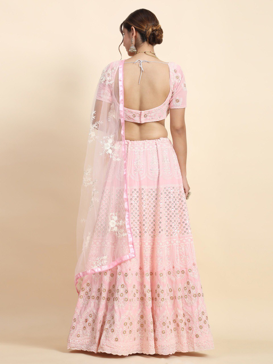 Pink Georgette Thread Embroidered Lehenga Choli