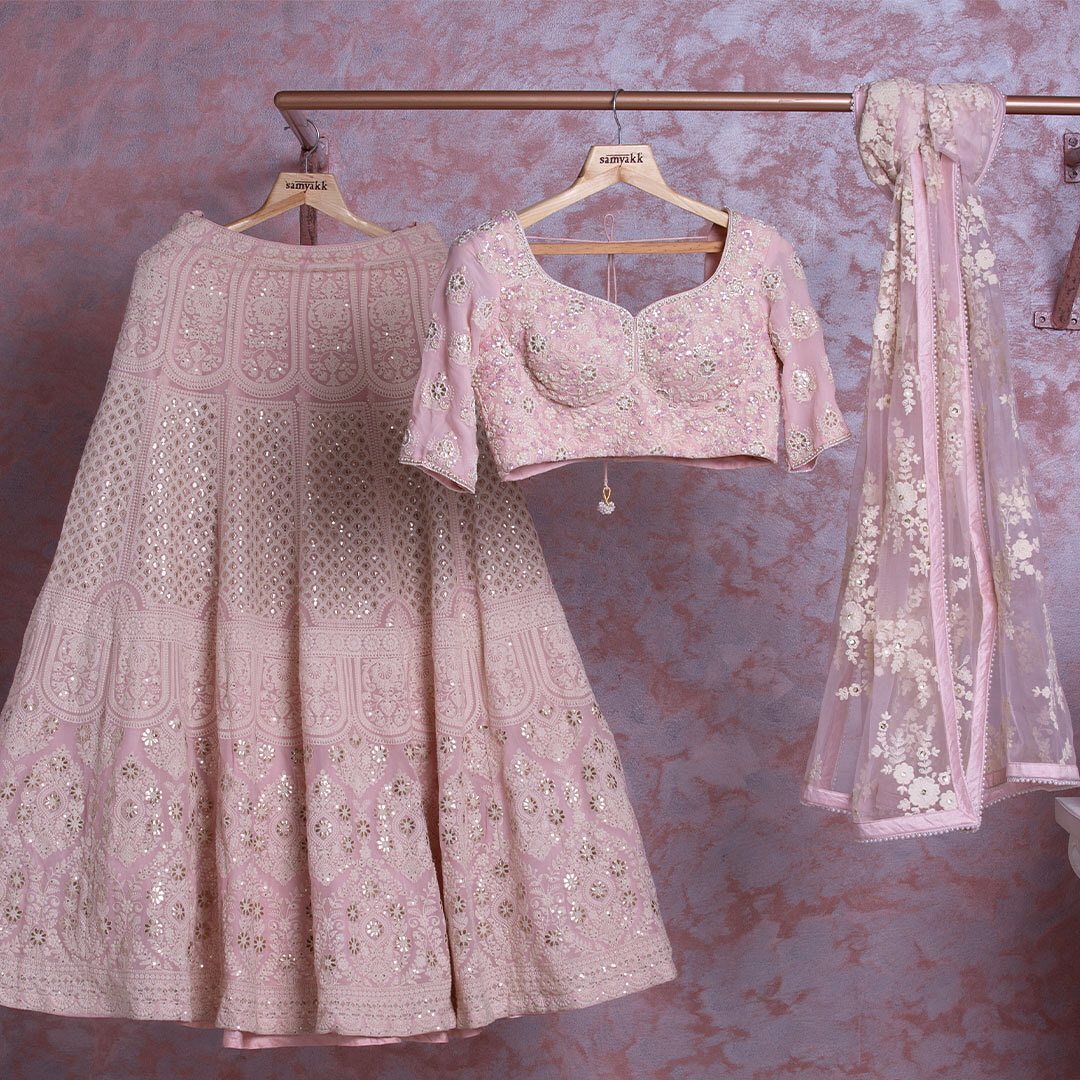 Pink Georgette Thread Embroidered Lehenga Choli