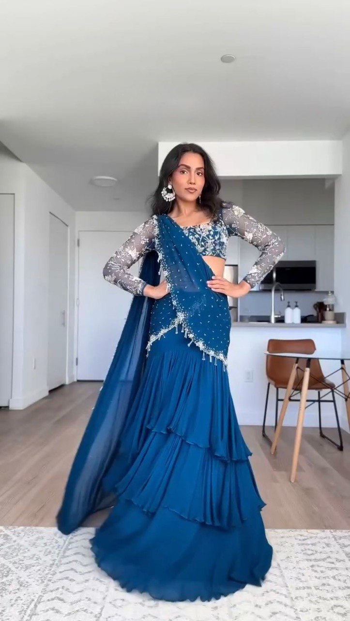 Reday to wear Georgette Sequence Work Lehengha saree