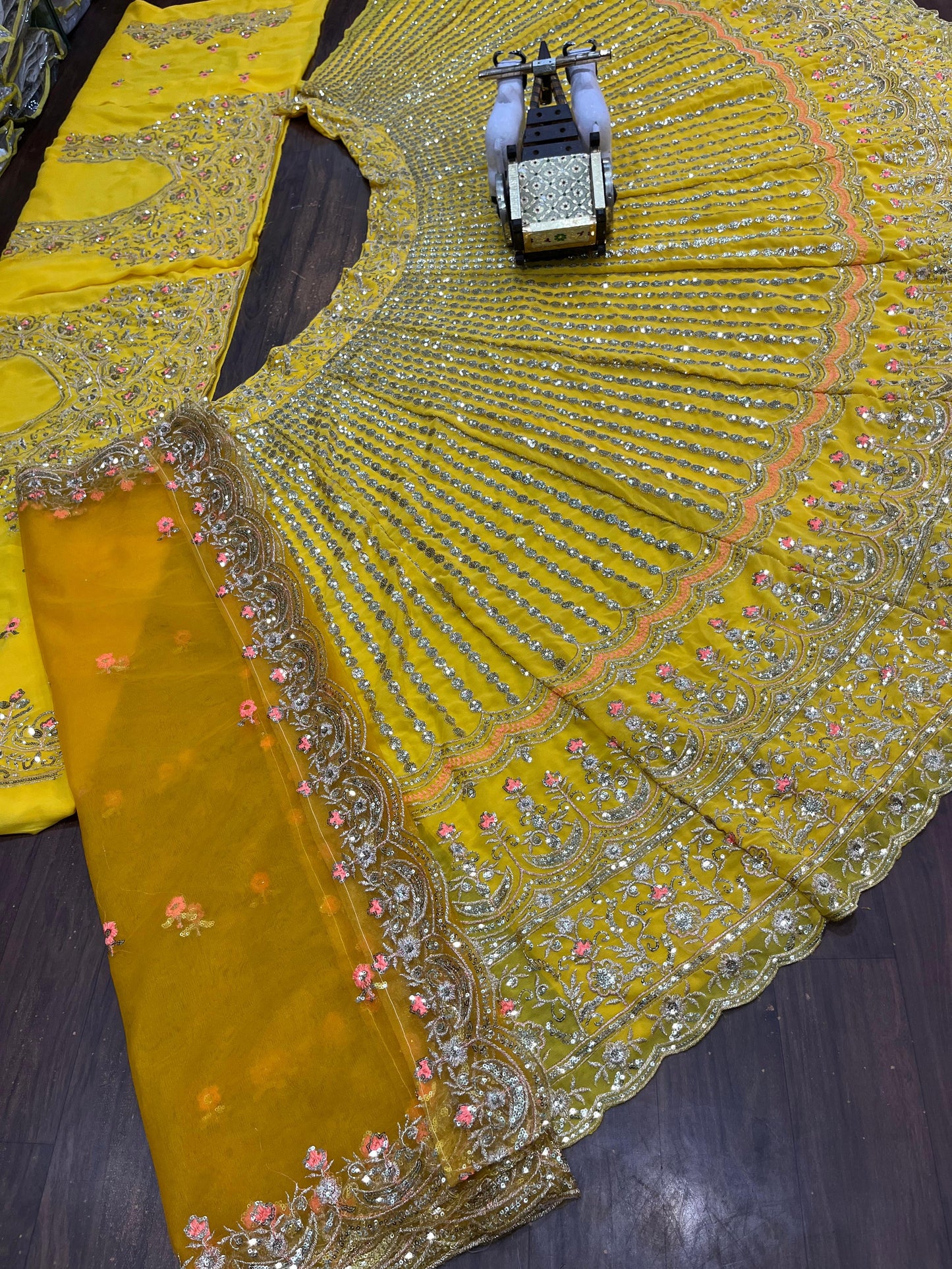 Lemon Yellow Georgette Sequece Work Haldi ~ Mehndi Lehenga Choli