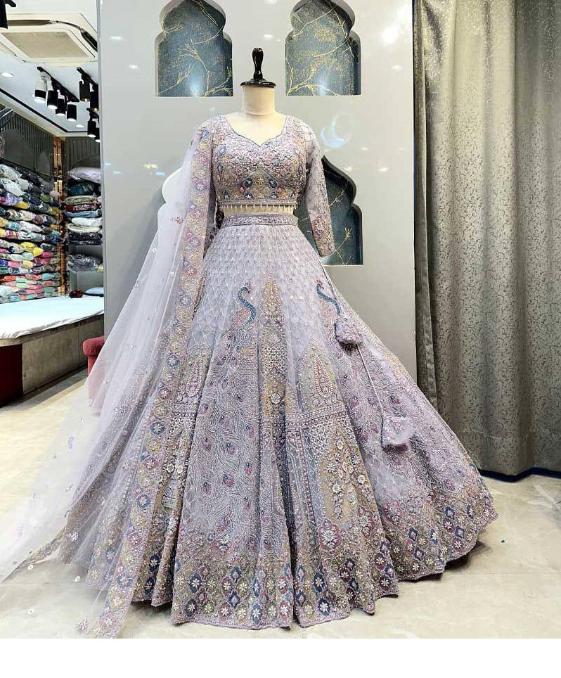 Light Purple Soft Net Embroidered Sequins Work Lehenga Choli With Dupatta