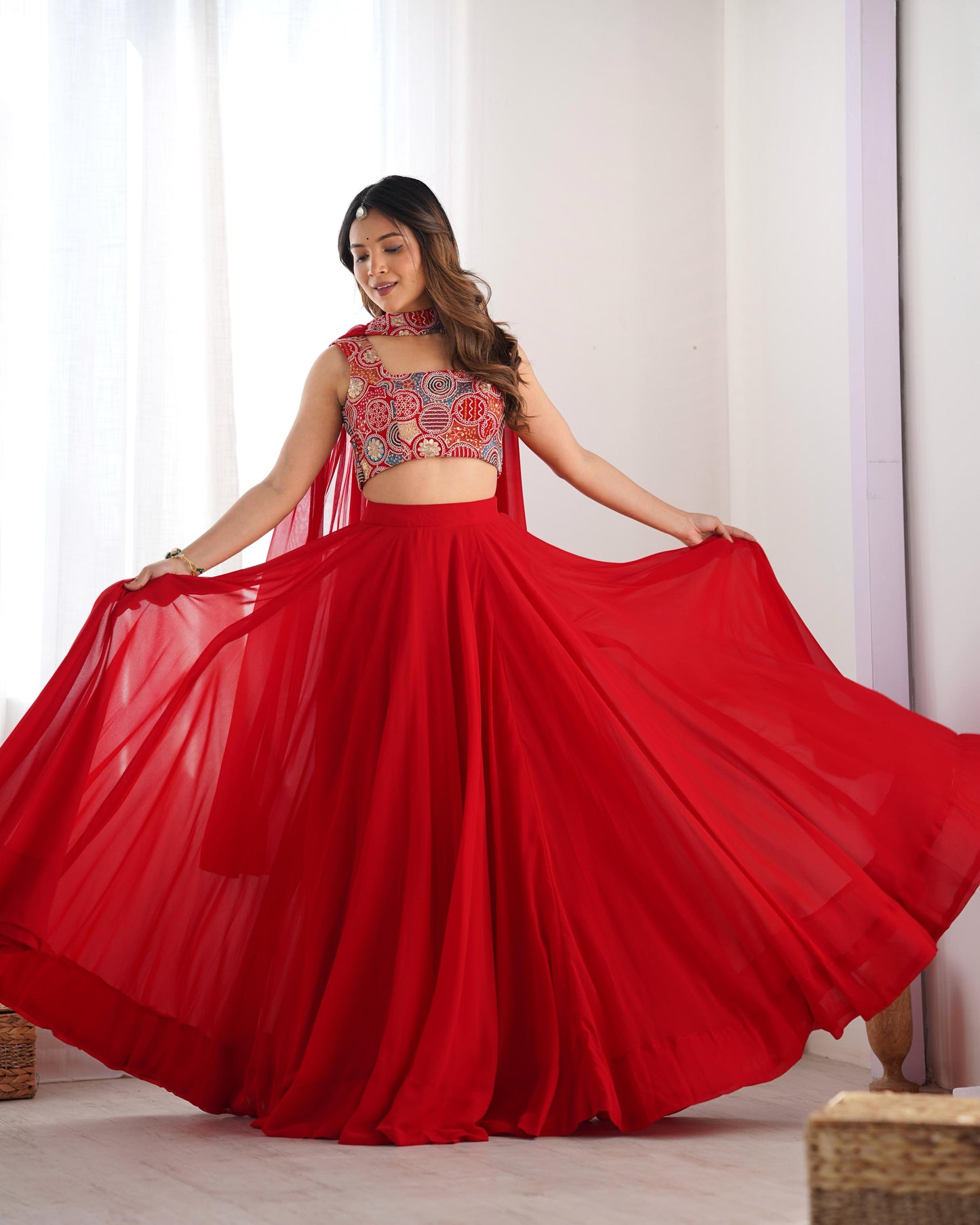 Yellow Color Ready to Wear Pure Georgette Lehenga Choli With 8.0 Mtr Flair