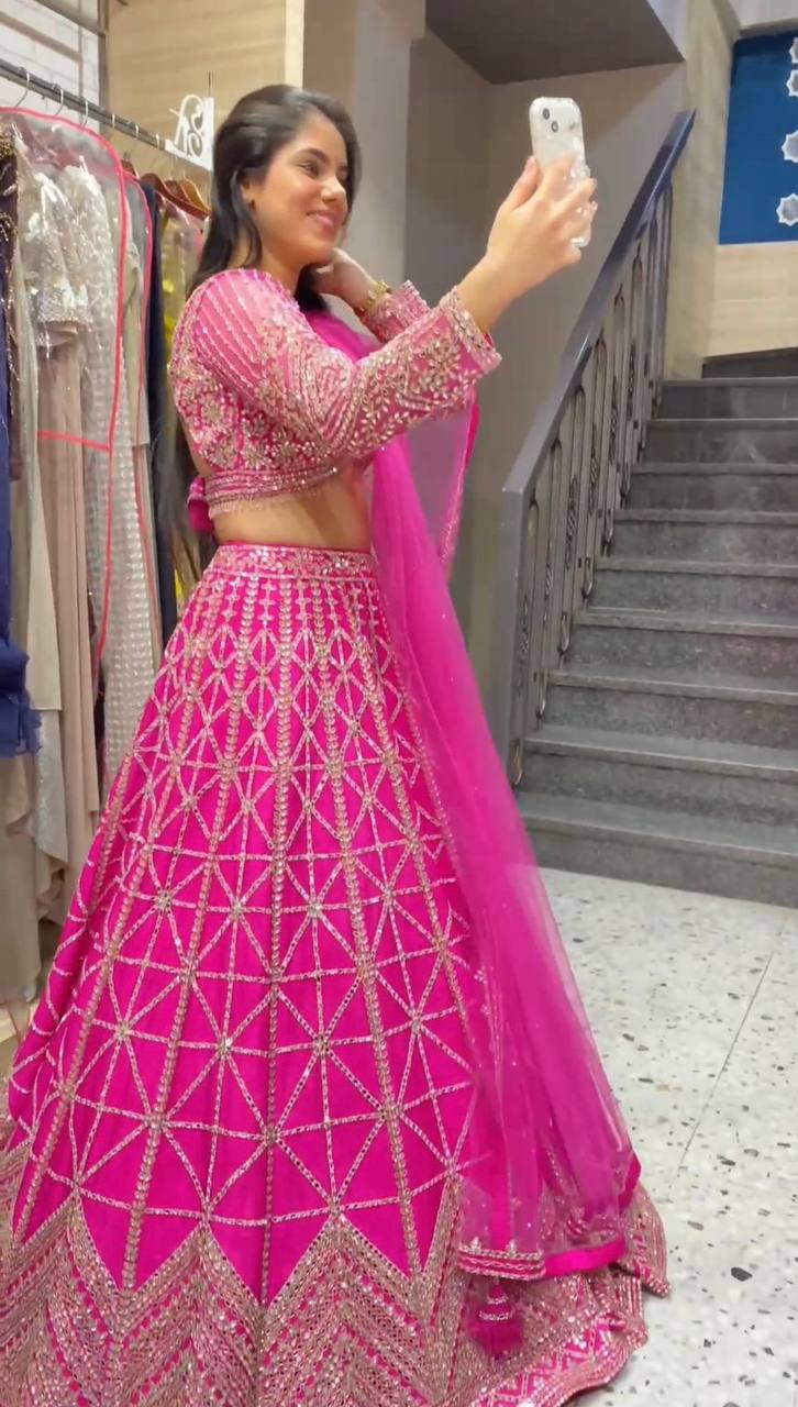 Wedding Wear Pink Color Malay Silk Embroidered Work Lehenga Choli