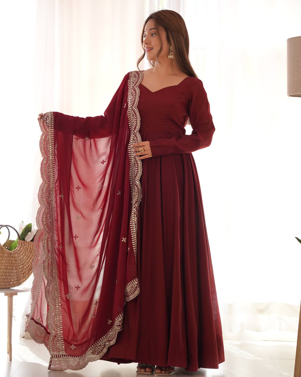 Blooming Party Wear Georgette Embroidered Work Gown Dupatta