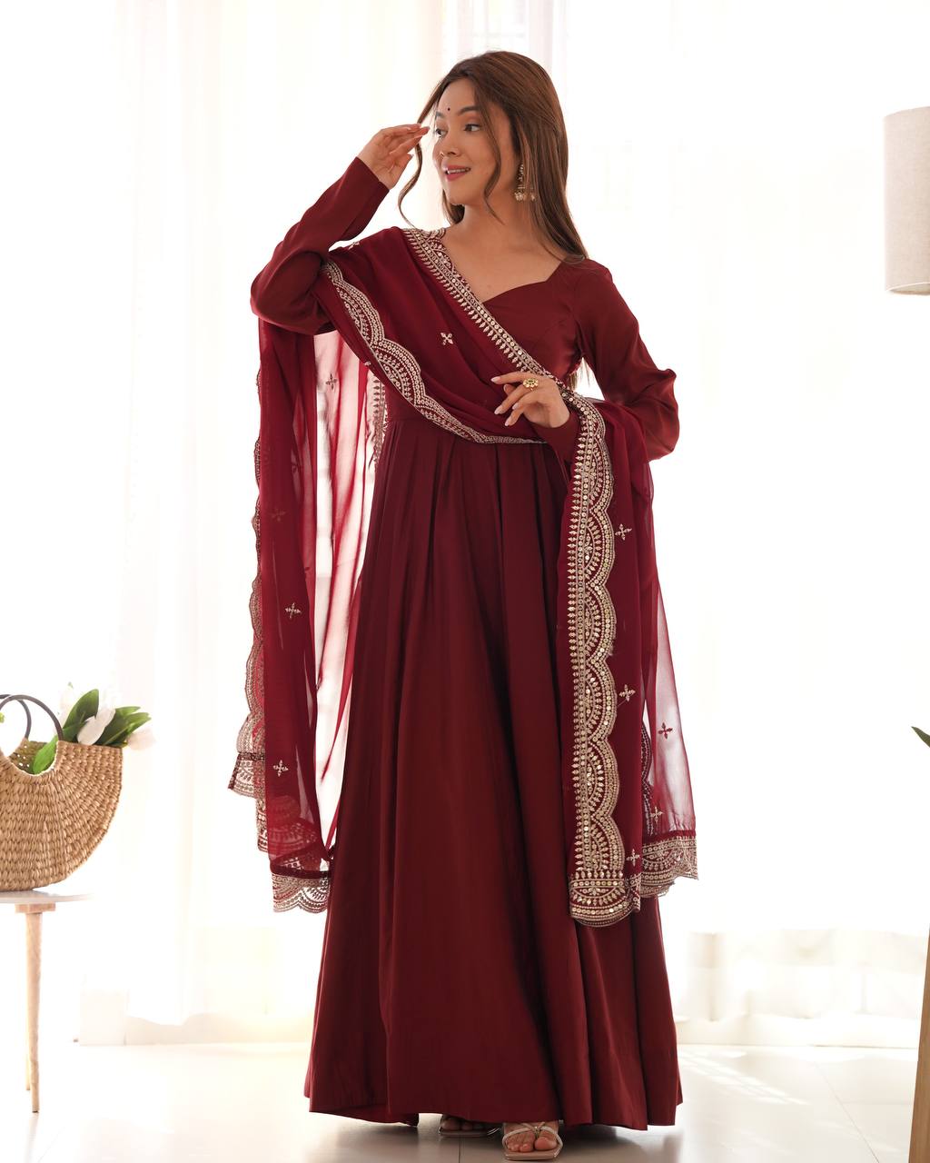 Blooming Party Wear Georgette Embroidered Work Gown Dupatta
