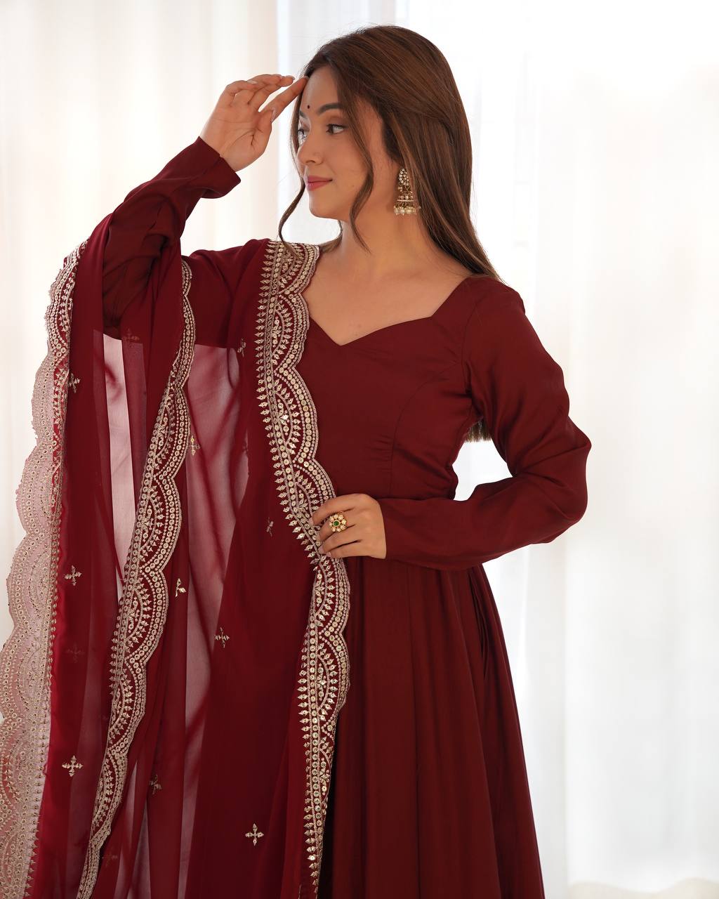 Blooming Party Wear Georgette Embroidered Work Gown Dupatta