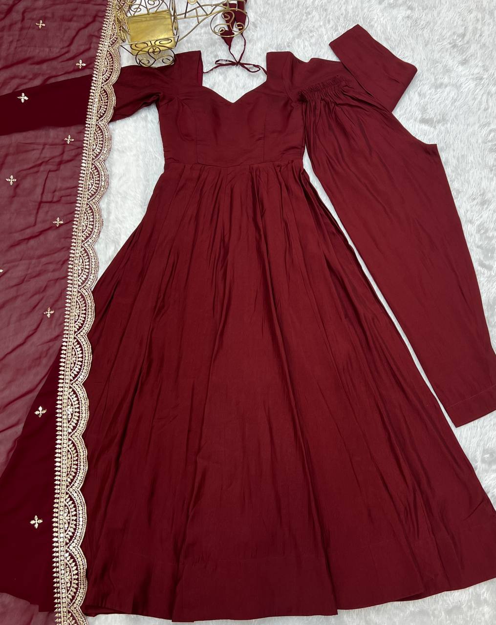 Blooming Party Wear Georgette Embroidered Work Gown Dupatta