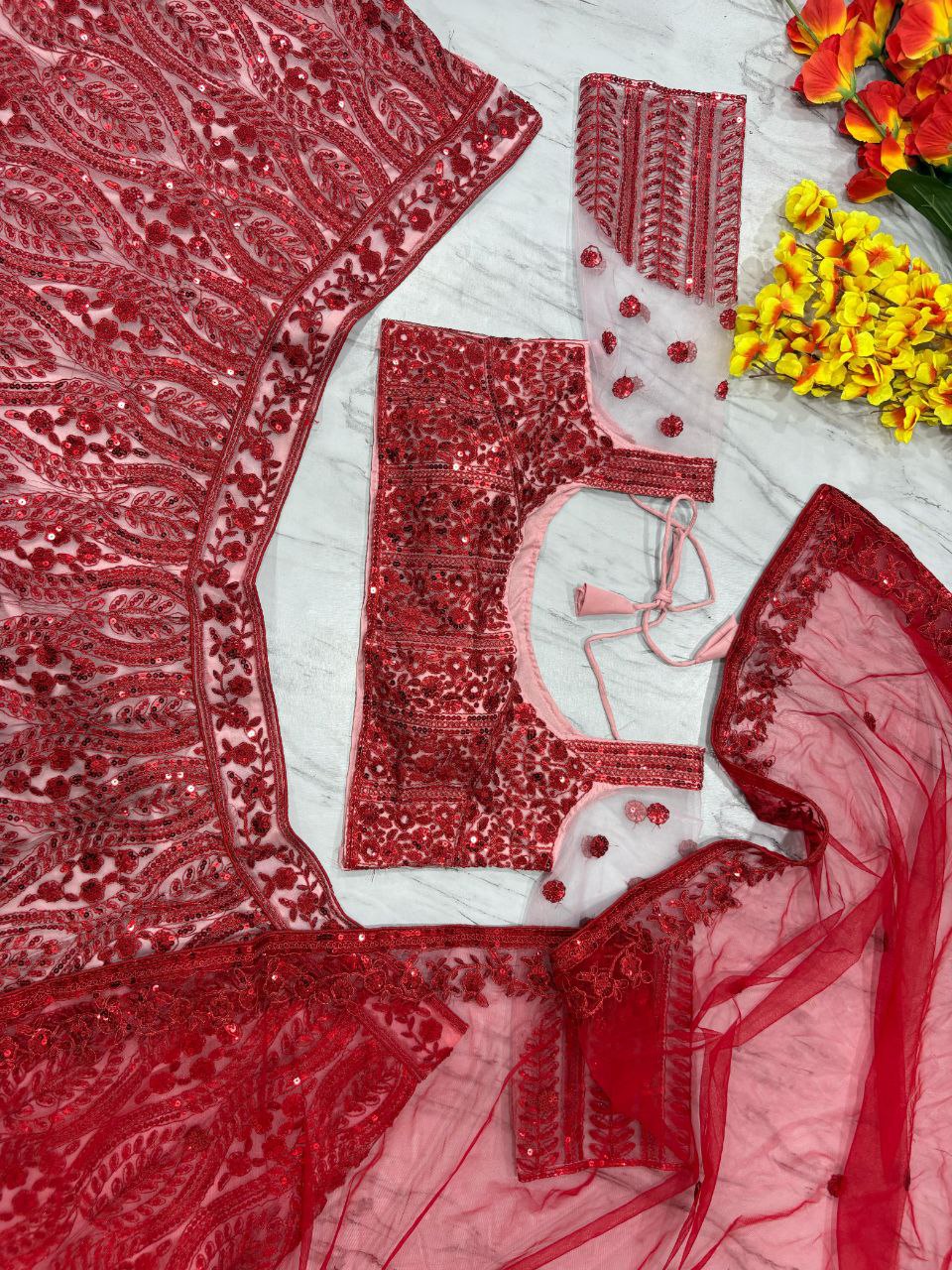 Maroon Coding Heavy Sequence Work Lehenga Choli