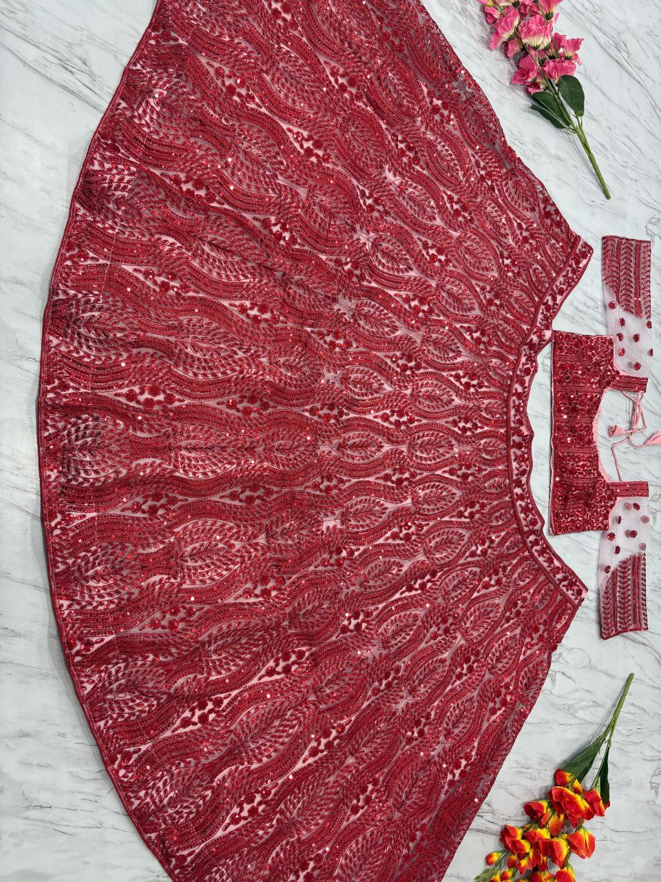 Maroon Coding Heavy Sequence Work Lehenga Choli