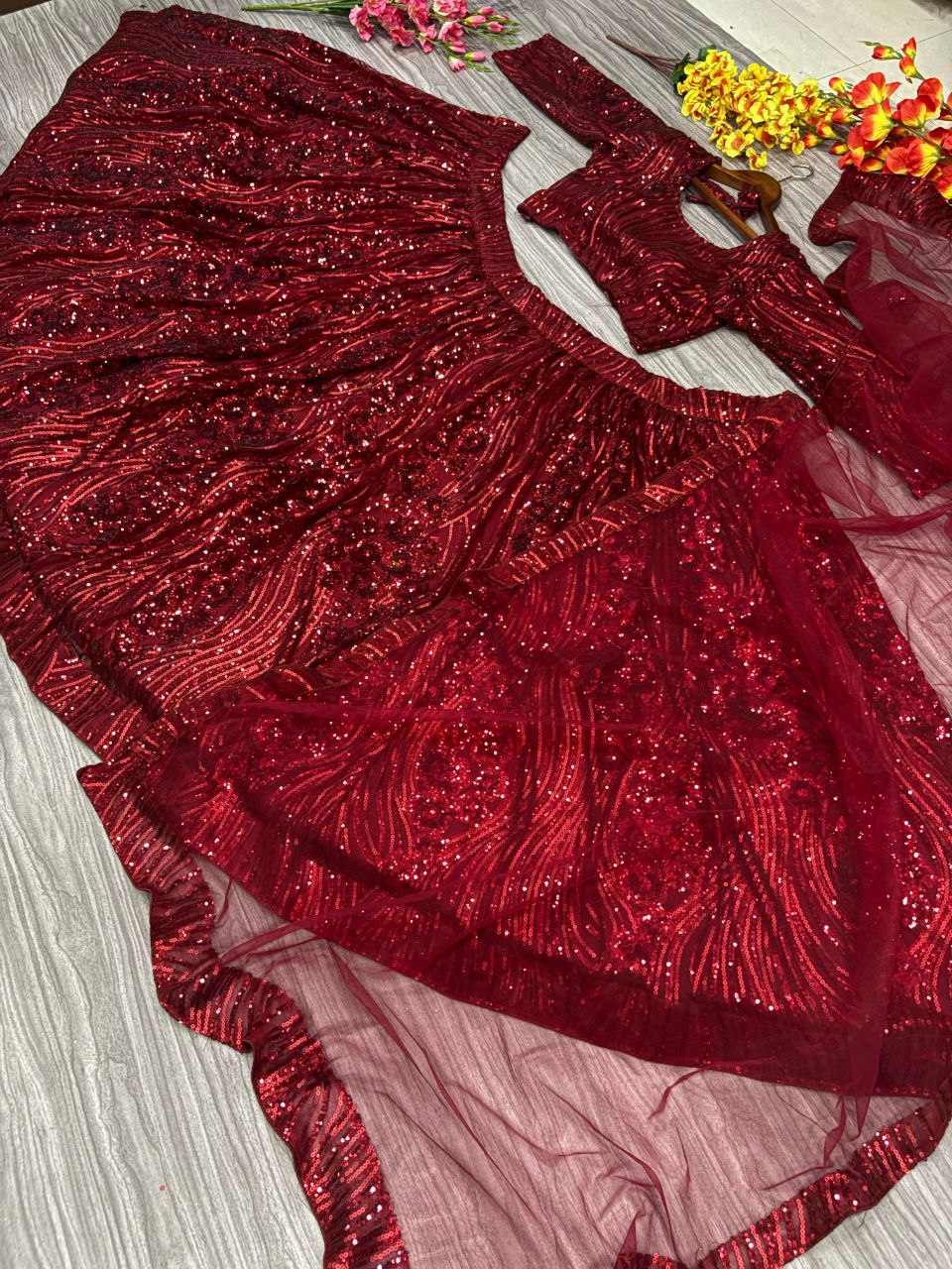 Maroon Shining Sequence Embelish Work Lehenga Choli