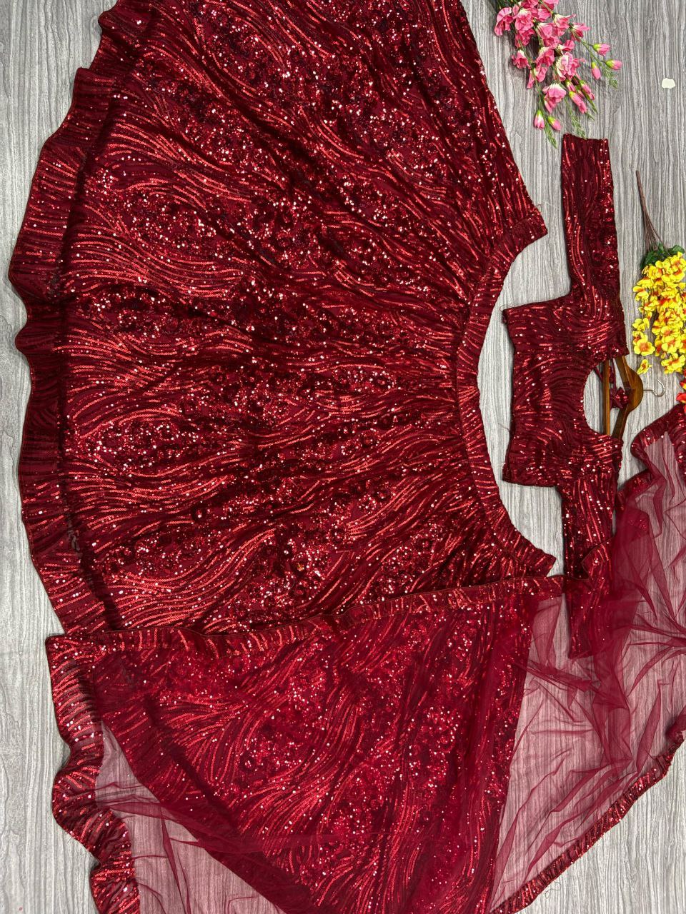 Maroon Shining Sequence Embelish Work Lehenga Choli