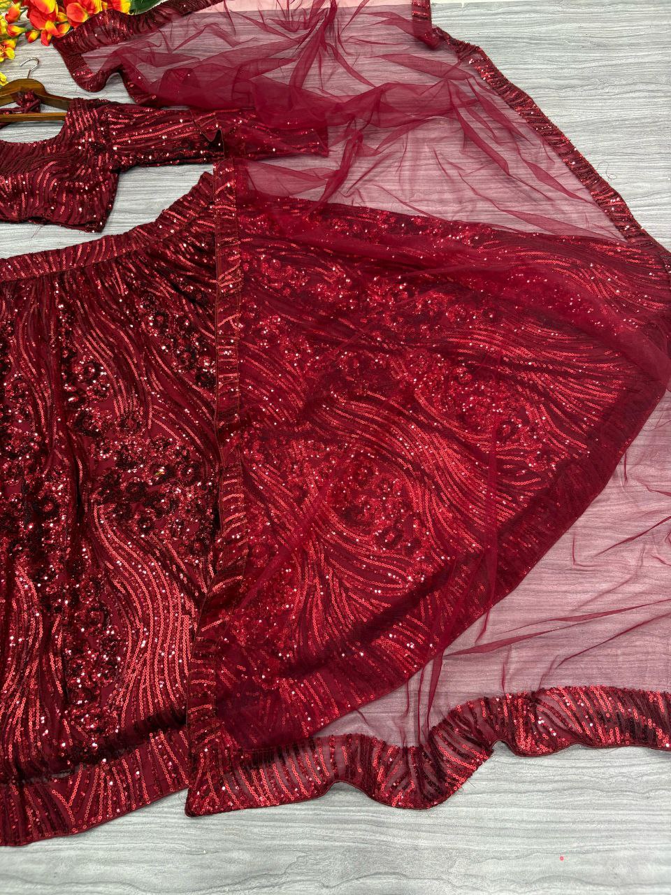 Maroon Shining Sequence Embelish Work Lehenga Choli