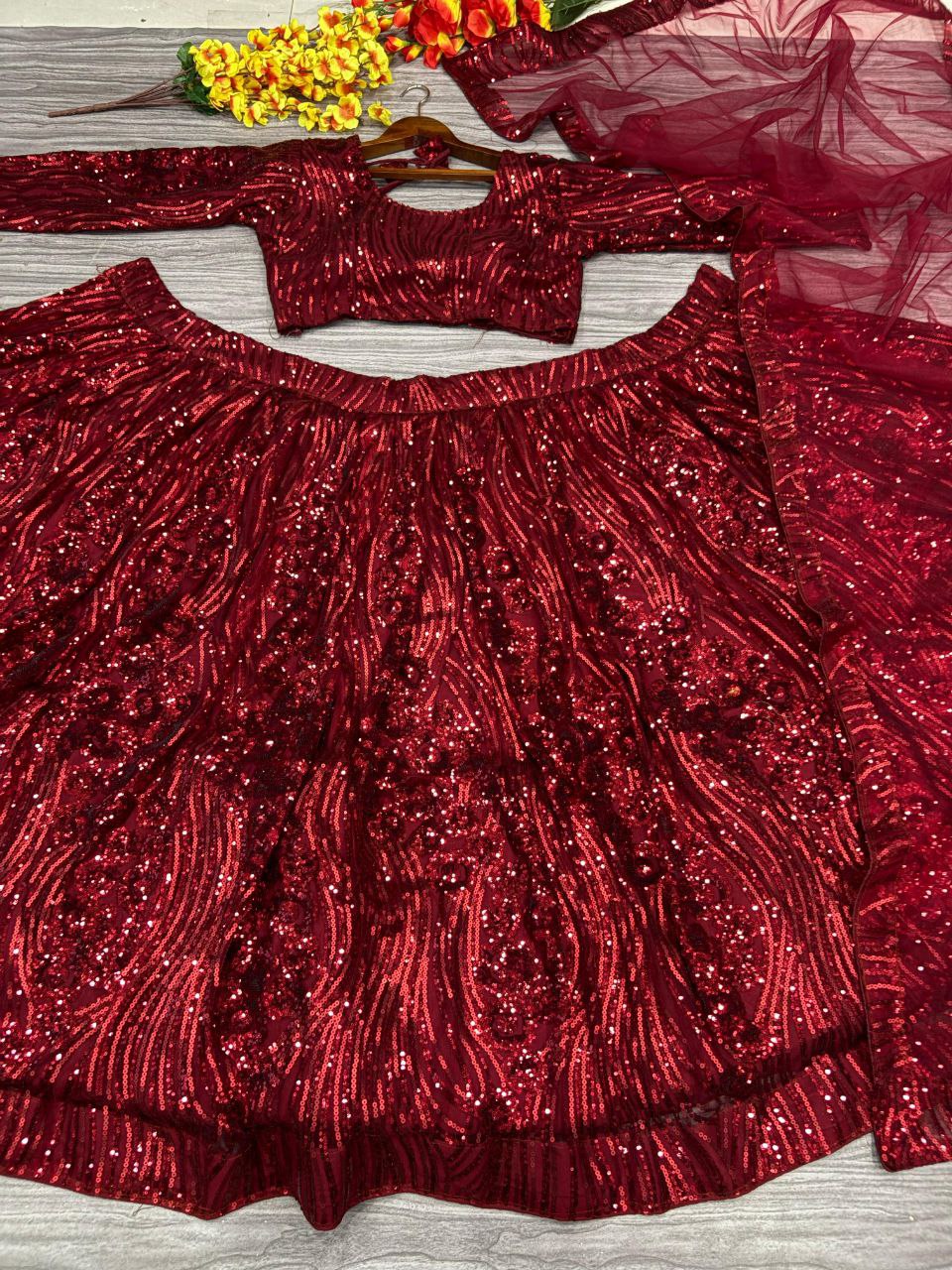 Maroon Shining Sequence Embelish Work Lehenga Choli