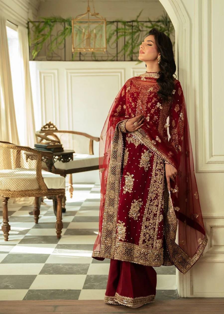 Red Color Georgette Heavy Work Stitched Sharara Suit