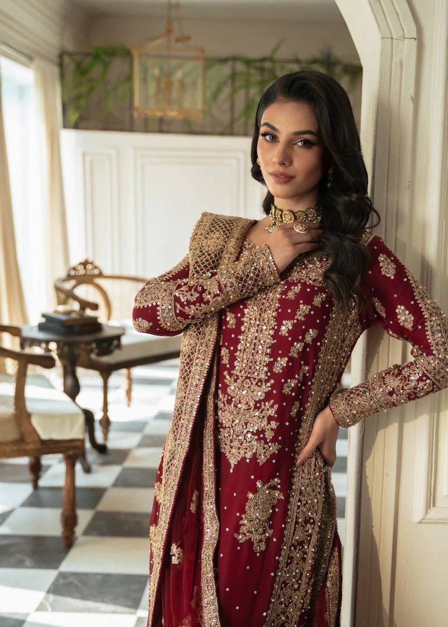 Red Color Georgette Heavy Work Stitched Sharara Suit