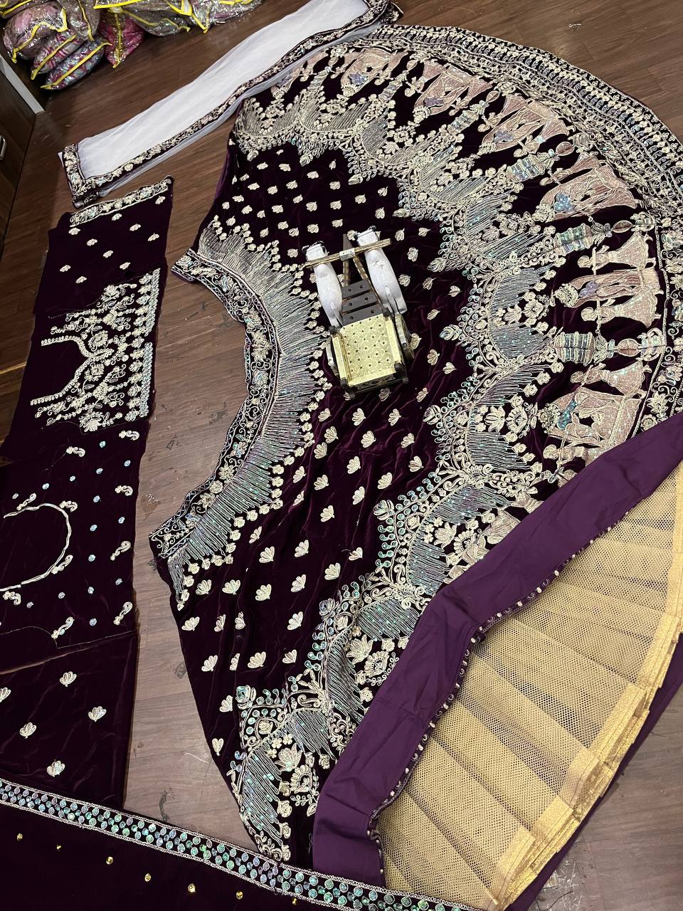 Maroon Velvet Heavy Work Lehenga Choli