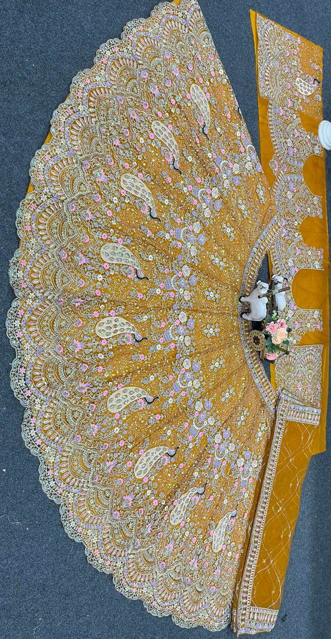 Mastard Color Coding Sequence work Lehenga Choli