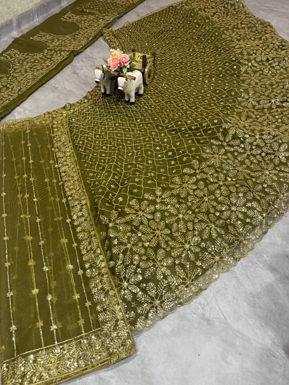 Mehndi Green Soft Net Lehenga Choli