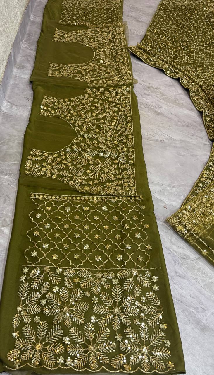 Mehndi Green Soft Net Lehenga Choli