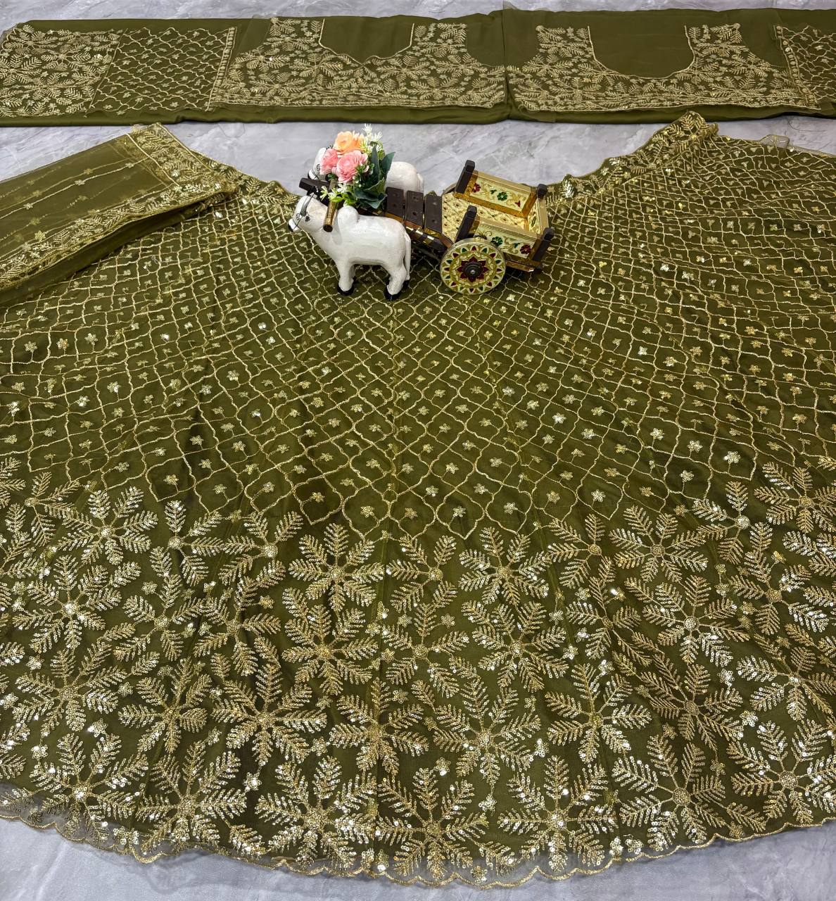 Mehndi Green Soft Net Lehenga Choli