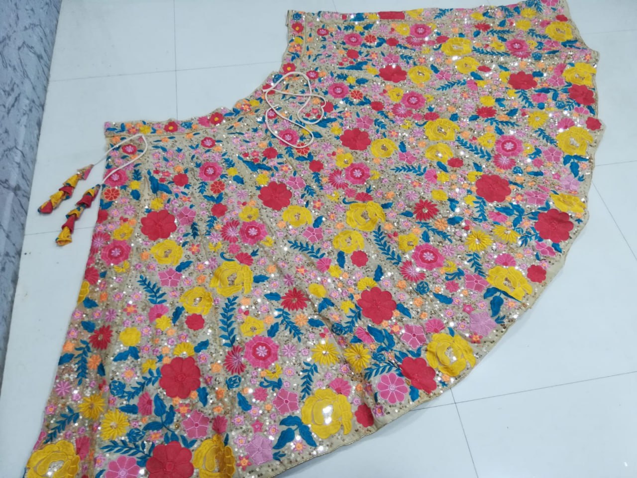 Amazing Multi Color Thread Work Floral Design Georgette Lehenga Choli