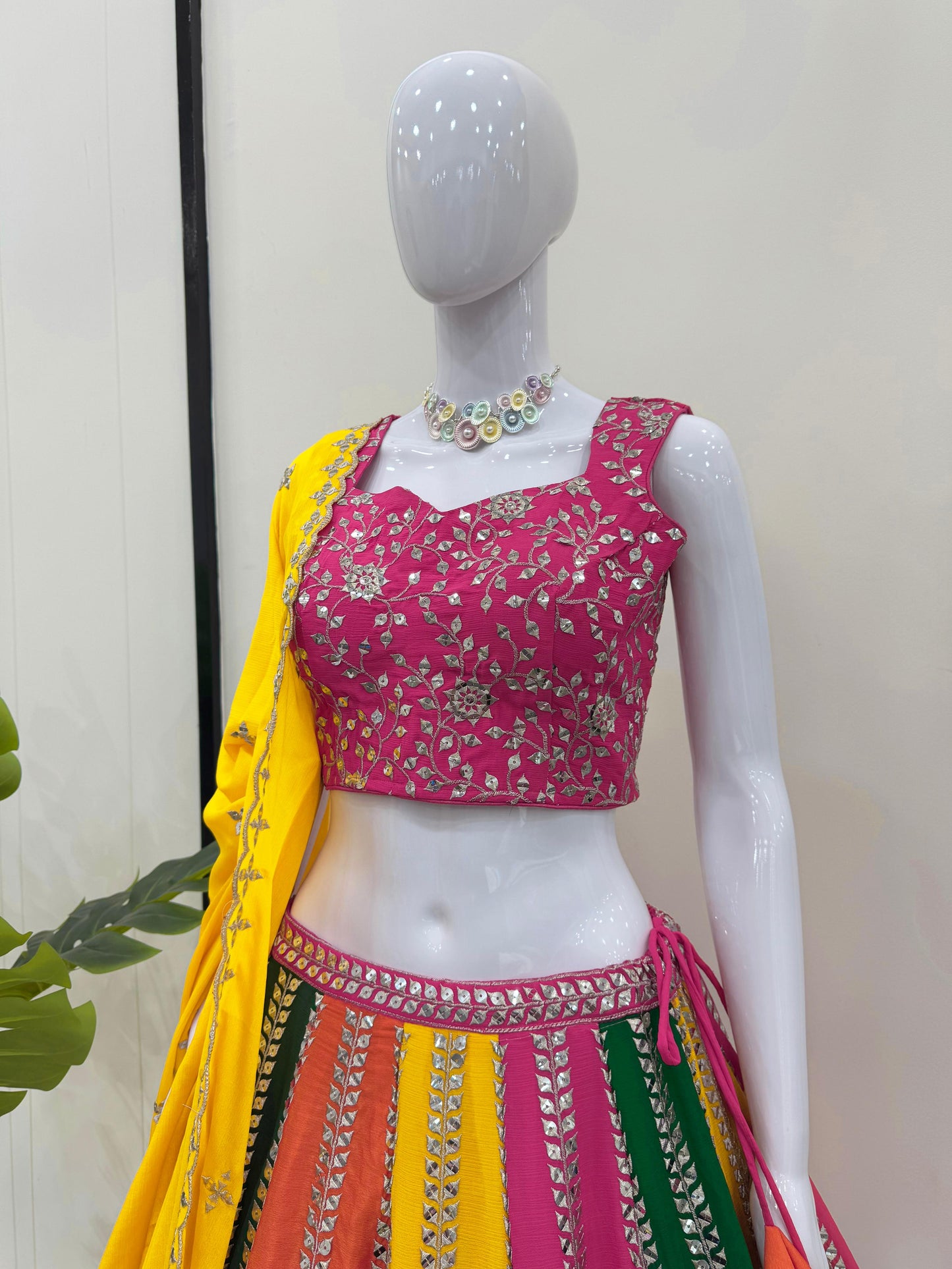 Multi Color Sangeet Mehndi Haldi Wear Silk Lehenga Choli