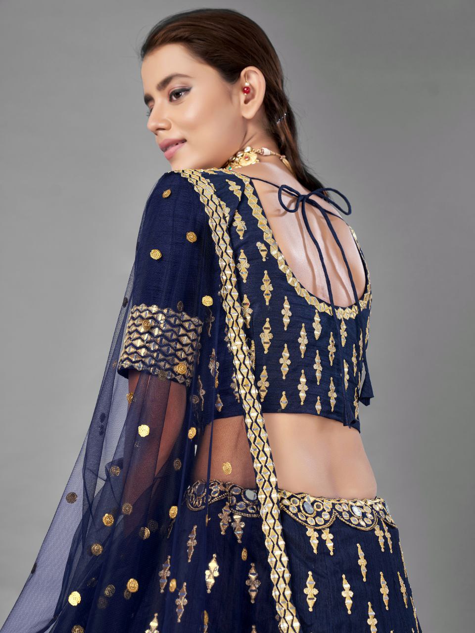 Navy Blue Banglori Silk Heavy Embroidered Lehenga Choli