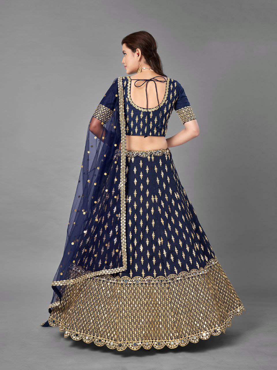 Navy Blue Banglori Silk Heavy Embroidered Lehenga Choli