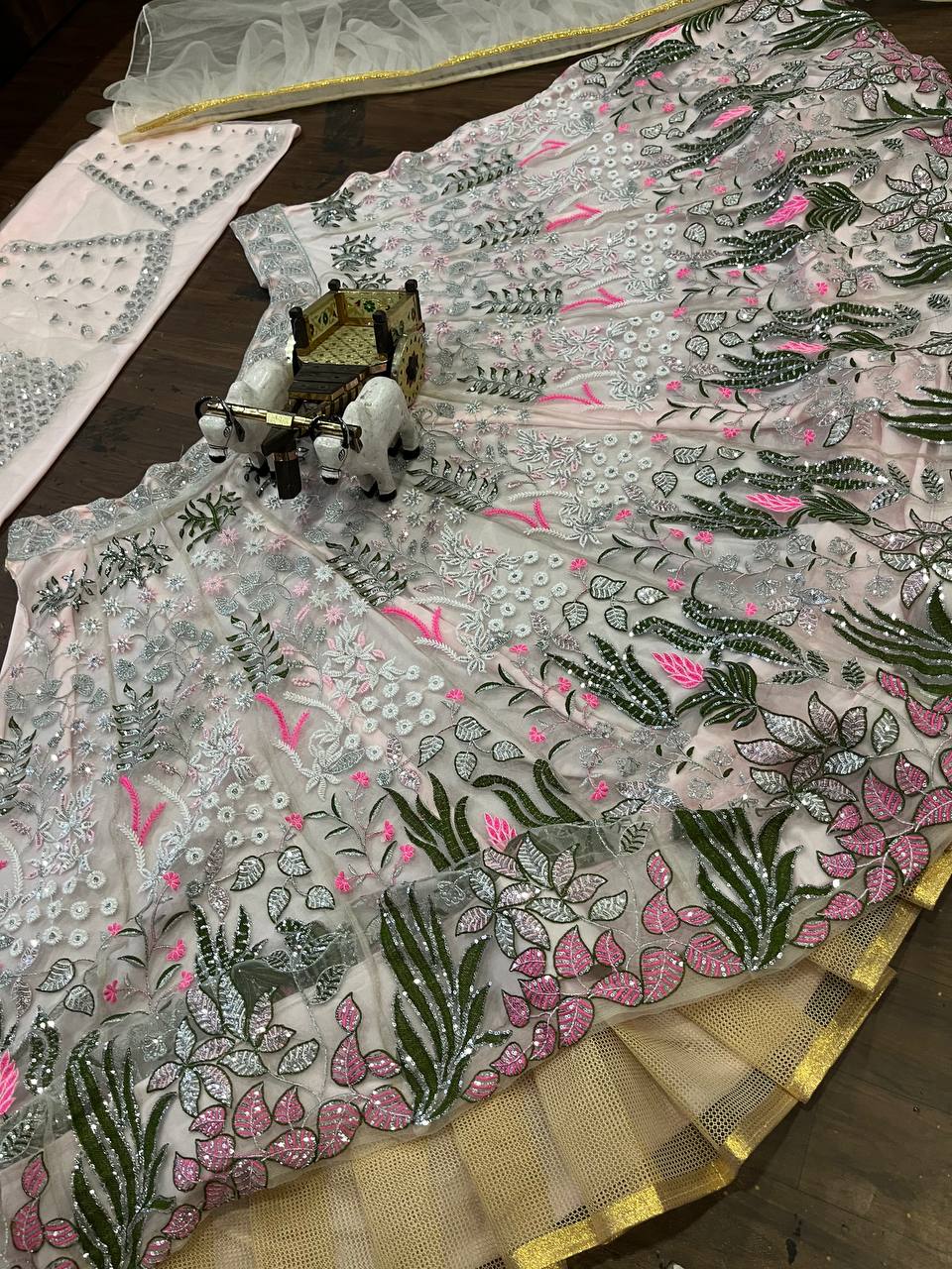 Stylish Soft Net Embroidered Lehenga Choli For Sangeet Reception Wear