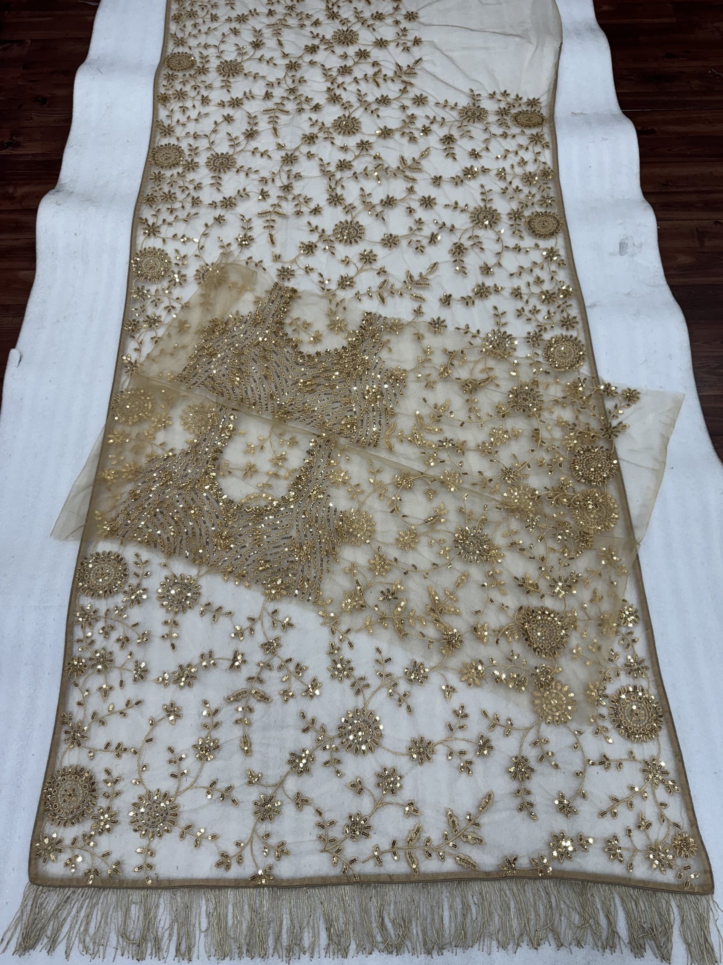 Golden Soft Net Heavy Sequence Work Party Wear Saree