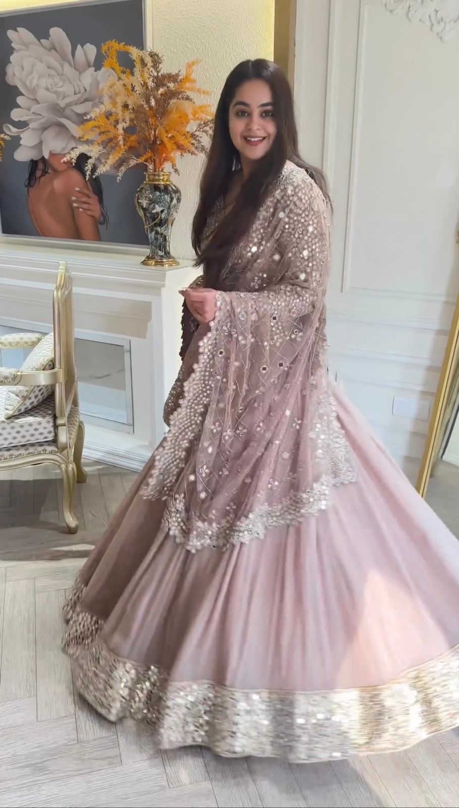 Glorious Peach Color Soft Net Embroidered Lehenga Choli For Women
