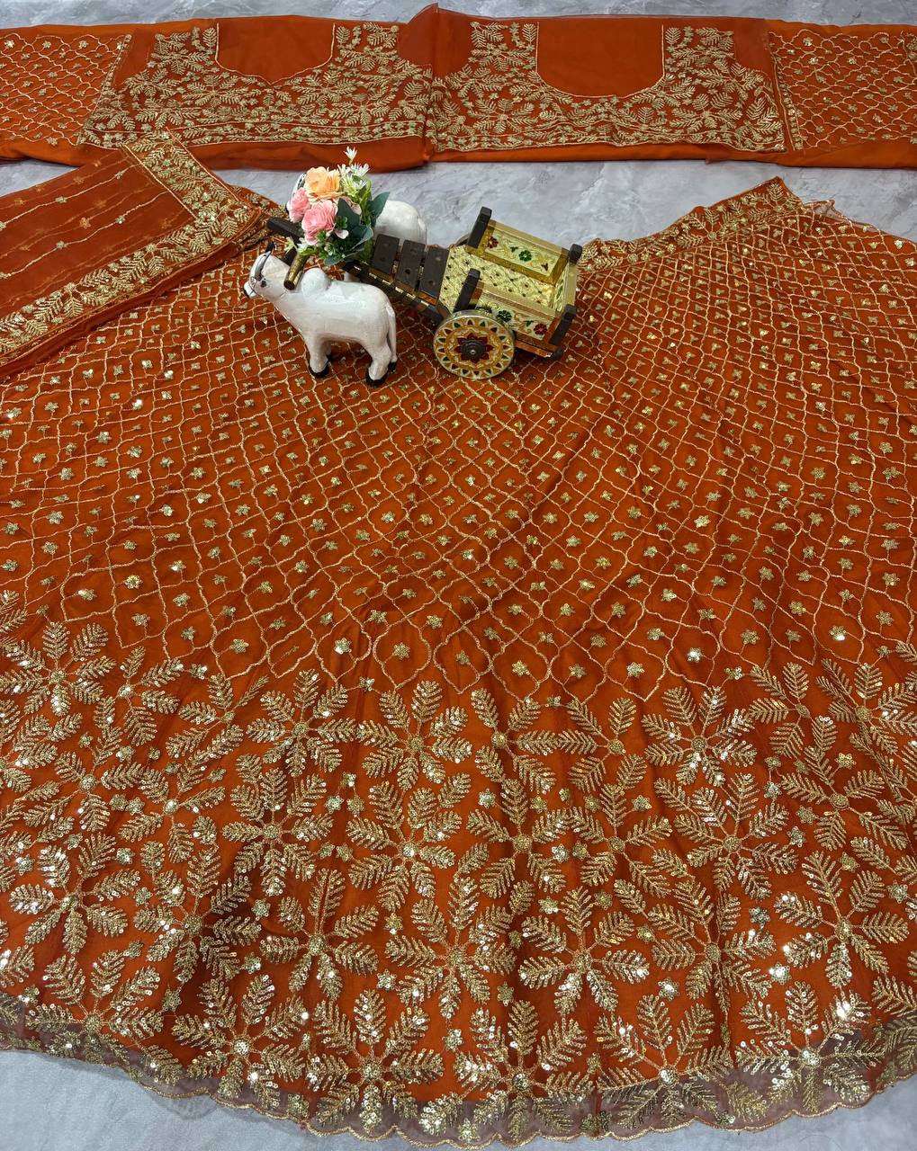 Wedding Wear Orange Color Soft Net Lehenga Choli