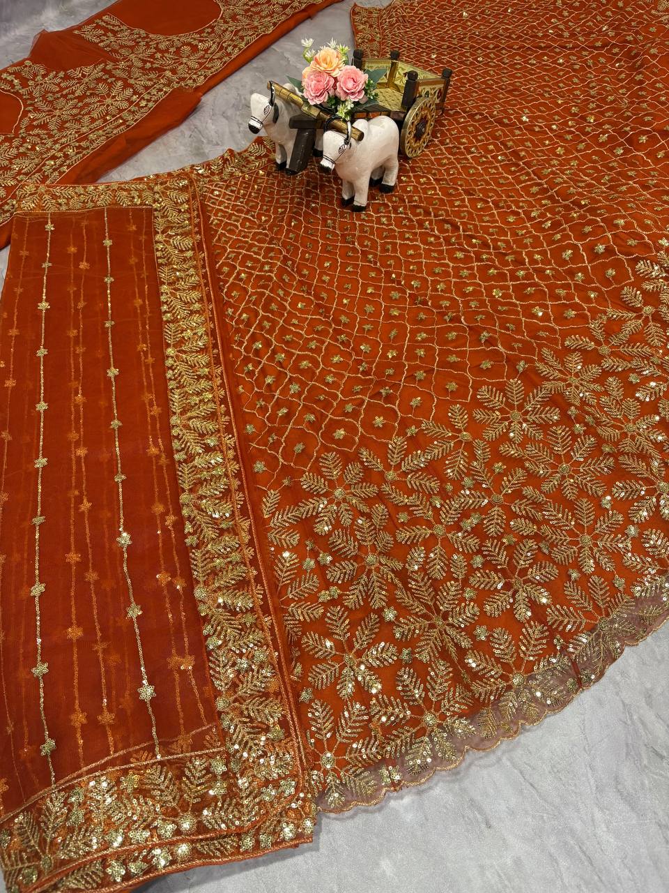 Wedding Wear Orange Color Soft Net Lehenga Choli