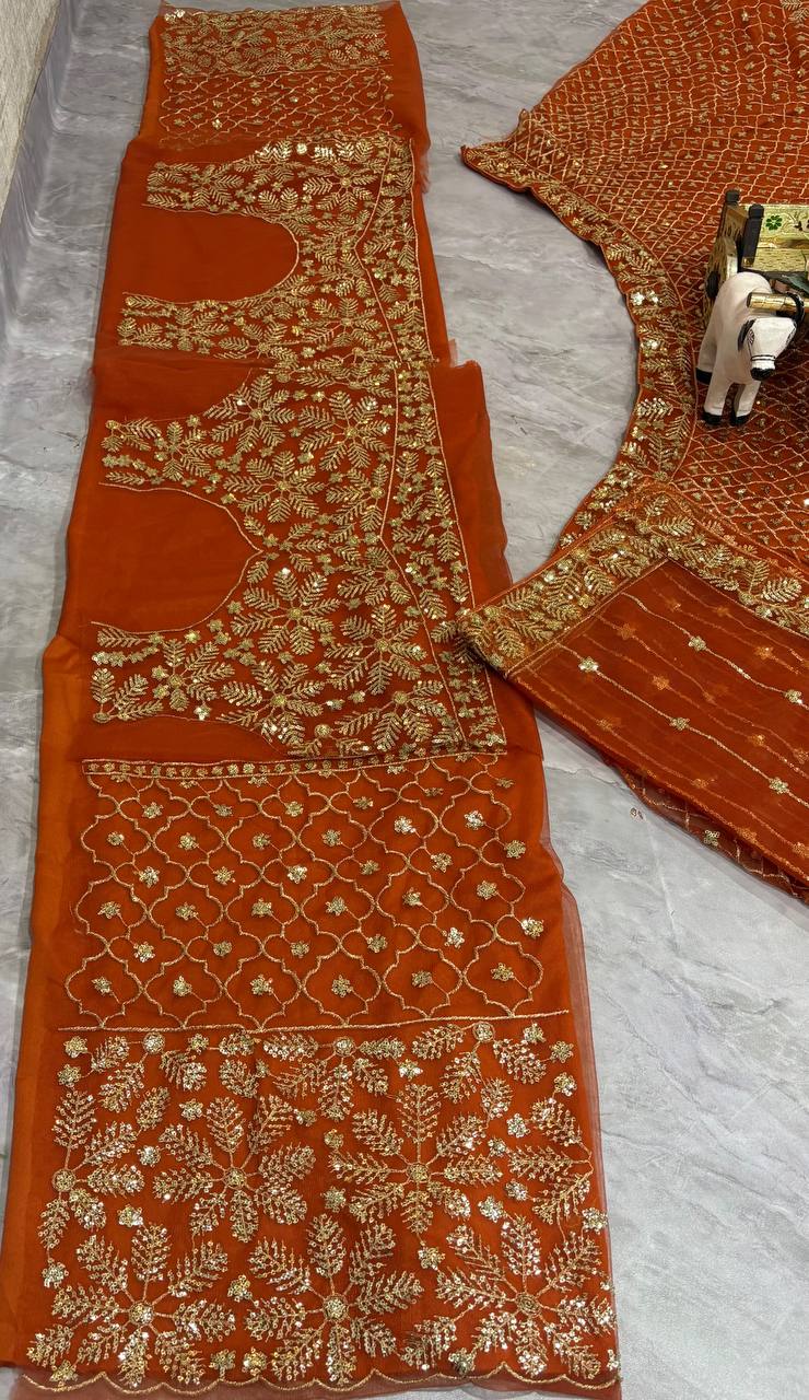 Wedding Wear Orange Color Soft Net Lehenga Choli